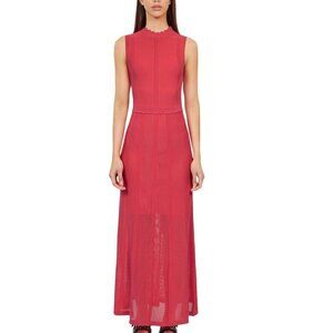 The Kooples Open Mesh Knit Red Orange‎ Maxi Dress Scalloped Keyhole Back S
